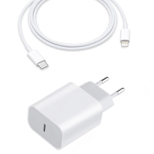 iPhone Hurtiglader 20W Adapter + 1 Meter USB-C Lightning Hurtigkabel