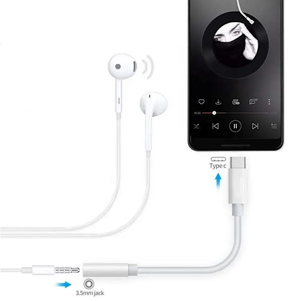 USB-C - 3,5 mm adapteri (S23/S24/S25) - VALKOINEN