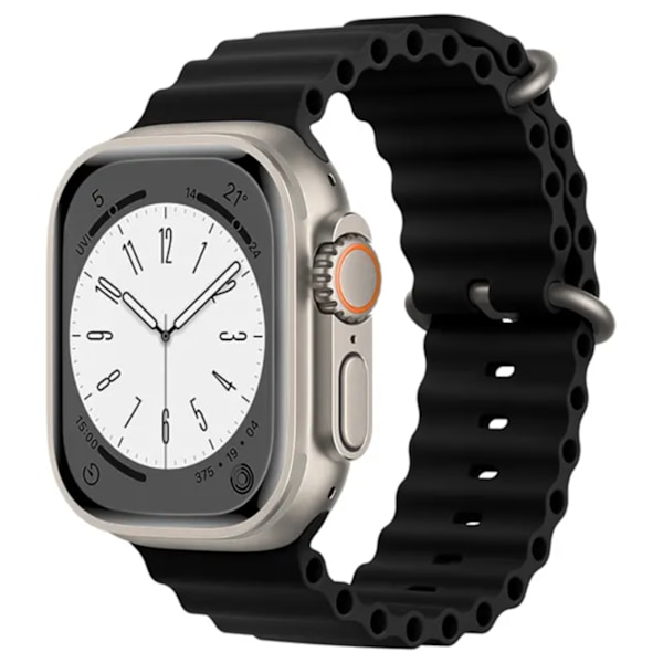 Silikon Armband Ocean/ Havsband - Till Apple Watch 42mm/44mm/45mm/46mm/49mm - Svart