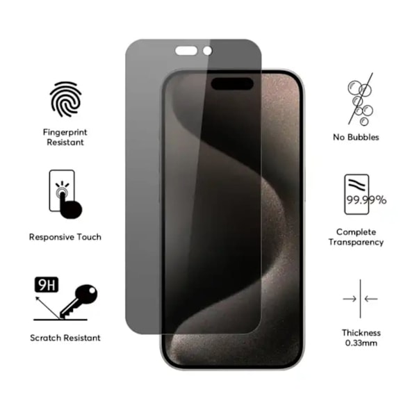 2-pack iPhone 15 Pro Max - Skärmskydd Privacy i Härdat Glas