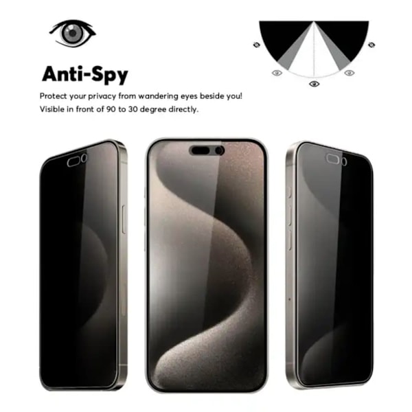 3-pak iPhone 15 PRO MAX - Privacy Skærmbeskytter i Hærdet Glas