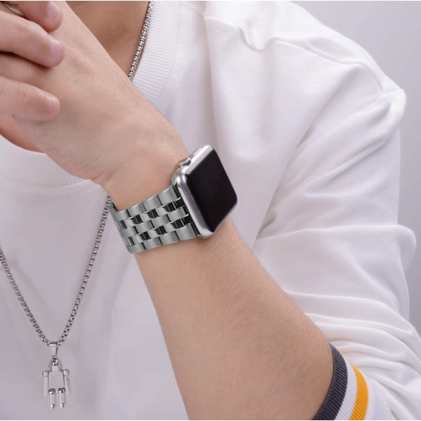 Klassiskt Metall Armband i Rostfritt stål med Rand - Till Apple Watch 42mm/44mm/45mm/46mm/49mm - Silver Silver