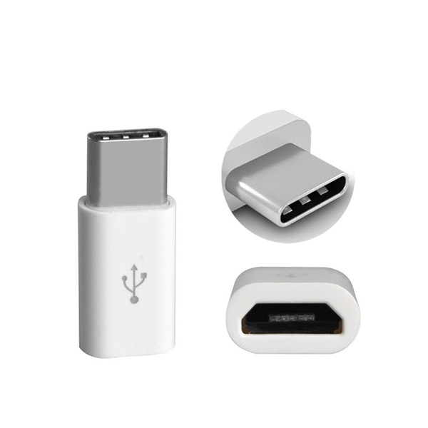 Micro-USB till USB C (hane) Adapter - 3 PACK vit