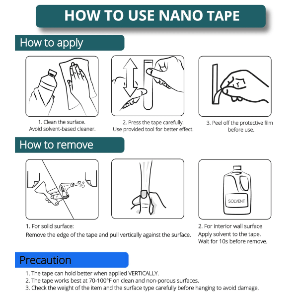 Nano Tape Transparent - Uudelleen käytettävä ja kaksinkertainen liima - 1 METER 1 m