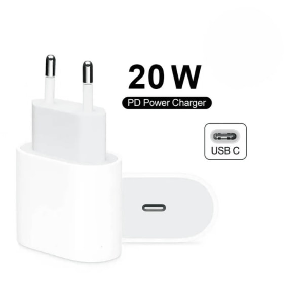 Adapter 20W - Snabb laddare - Kraftfull USB-C-adapter för snabb laddning - VIT