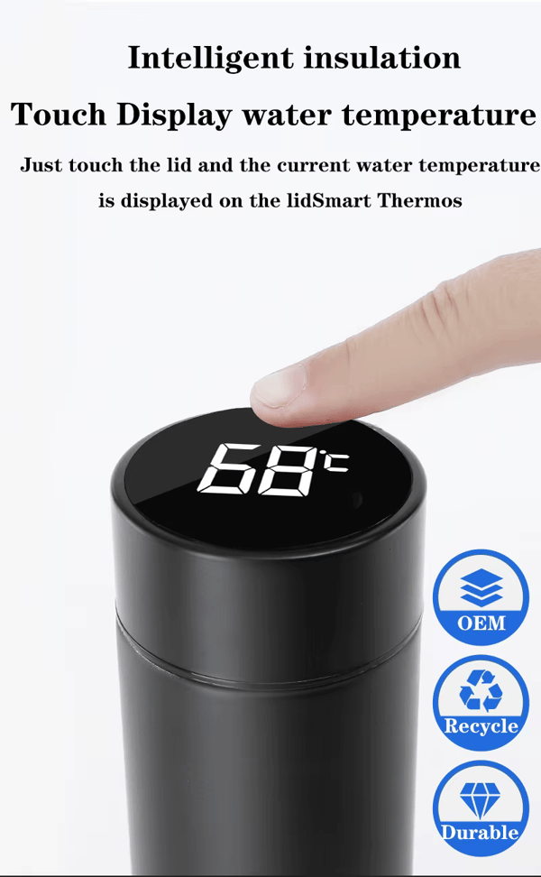 Termos 500ml med LED Temperaturdisplay – Rosa rosa