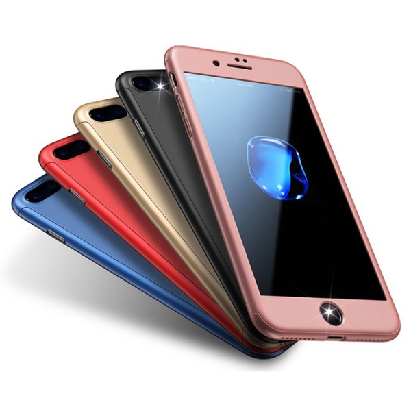 iPhone 8 PLUS + | 360 ° 3in1 Full Cover -kuori + 0,26 mm 9H VAHVA LASI Marin Blå