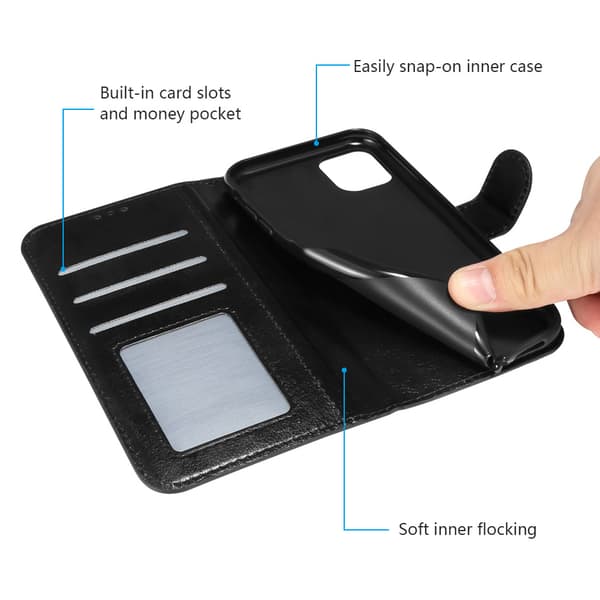 iPhone 15 PLUS Læder Wallet Case – 3 Kortlommer - SORT sort