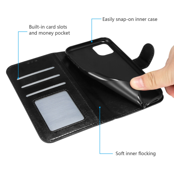 Lompakkokotelo iPhone 12 Mini -puhelimelle nahkaa (3 korttia) - KAIKKI VÄRIT musta