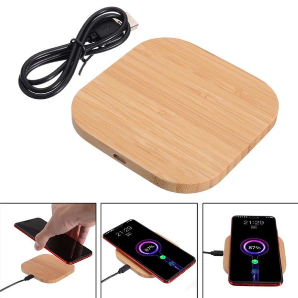 Elegant Trådløs Oplader - TRÆ - Hurtig Oplader Til iPhone / Samsung ( Cirkel )