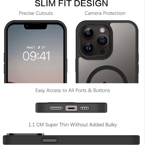 iPhone 14 PLUS Kuori - Magsafe Frostattu Kuori – Musta musta