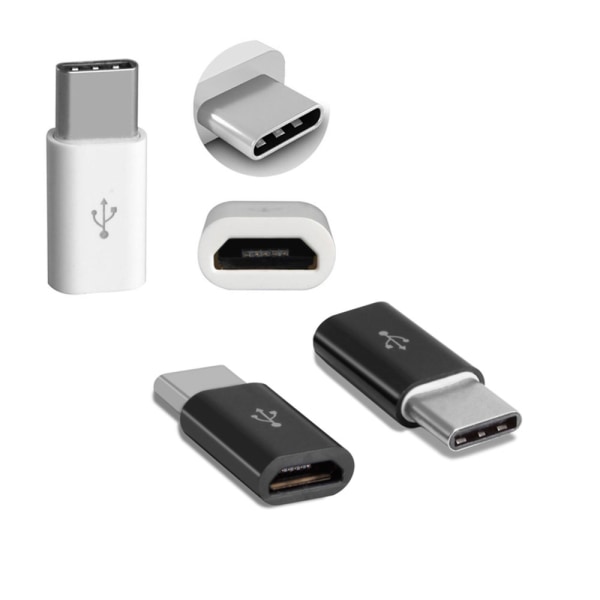 2-PACK Micro-USB–USB C (uros) -sovitin - VALKOINEN valkoinen