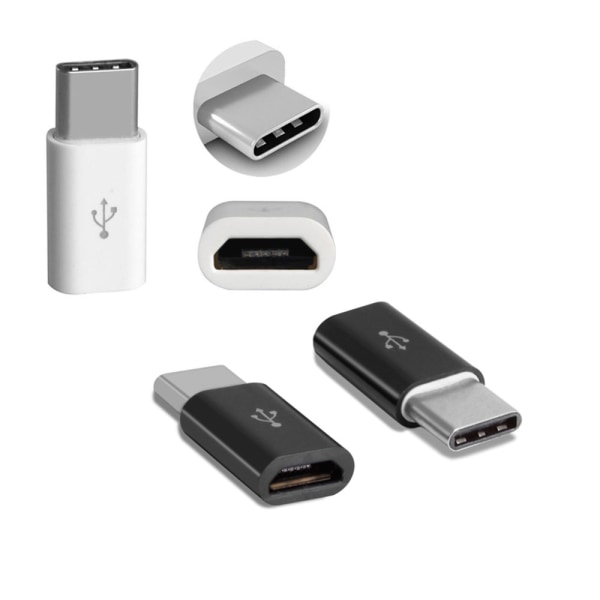 3-PACK Micro-USB till USB C (hane) Adapter - VIT valkoinen