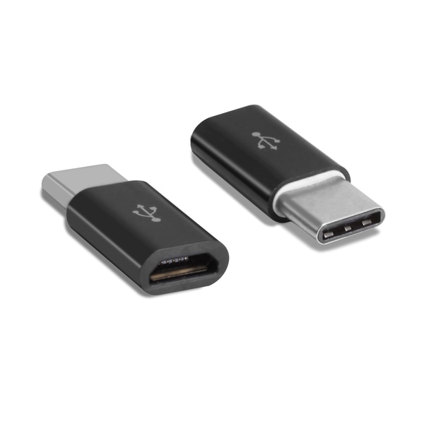 2-PACK Micro-USB till USB C (hane) Adapter - MUSTA musta