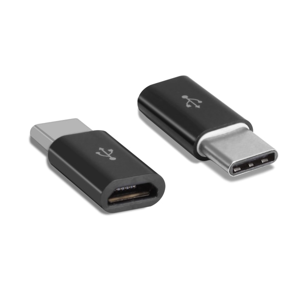 Micro-USB till USB C (hane) Adapter - 2 PACK svart