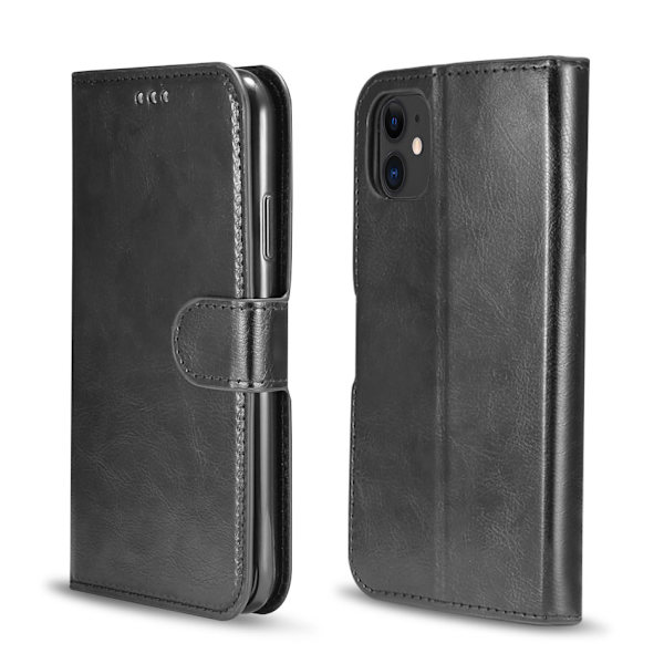 iPhone 12 Pro Max Pungetui Læder Cover – 3 Kortlommer – Sort sort