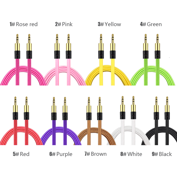 2-Pack AUX Kabel 3.5mm  | Guld pläterad | slittålig kabel - GRÖN Grön