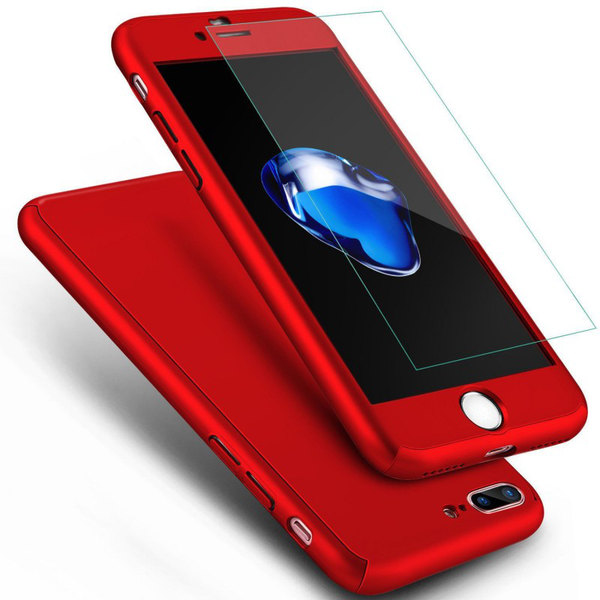 iPhone 6 / 6s | 360 ° 3in1 FullCover kansi + 0,26 mm 9H lasi - PUNAINEN Röd
