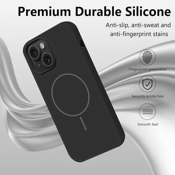 iPhone 16 PLUS Kuori Silikoni Magsafe - Musta musta