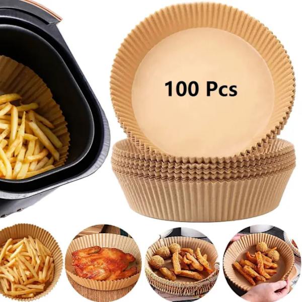 100 PACK Air Fryer Papper Bruna Engångspapper till fritös
