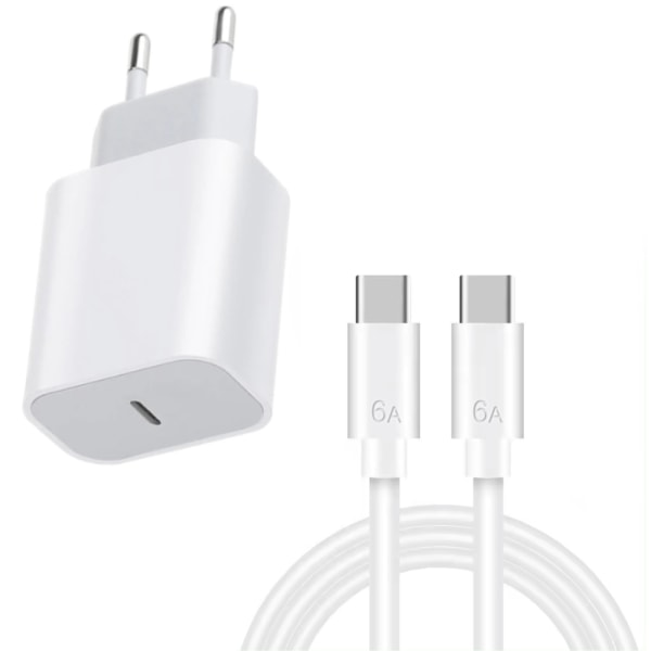 Hurtigoplader til iPhone 15 – 20W PD-adapter + 1 meter 6A USB-C-kabel 1 METER