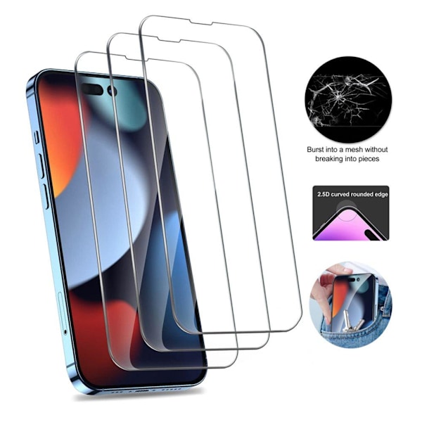 3-Pak - iPhone 13 / iPhone 13 Pro - Skærmbeskyttelse i Hærdet Glas - Transparent
