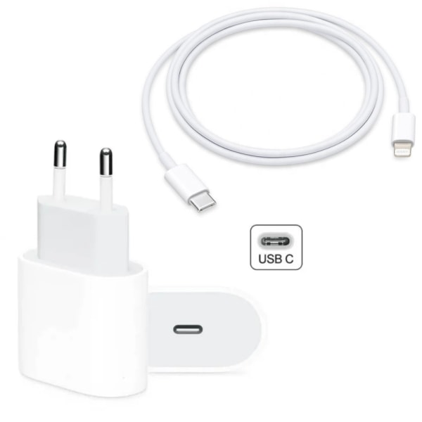 iPhone Hurtiglader – 20W PD Adapter + 1M Lightning-kabel (20W Adapter + 1M Kabel)