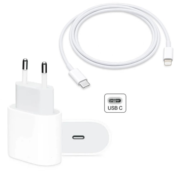 iPhone Hurtiglader – 20W PD Adapter + 2M Lightning-kabel