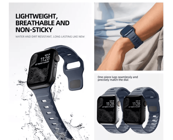 Silikonerem passer til Apple Watch 44-49mm – Ventilerende sportsrem - Mørkeblå