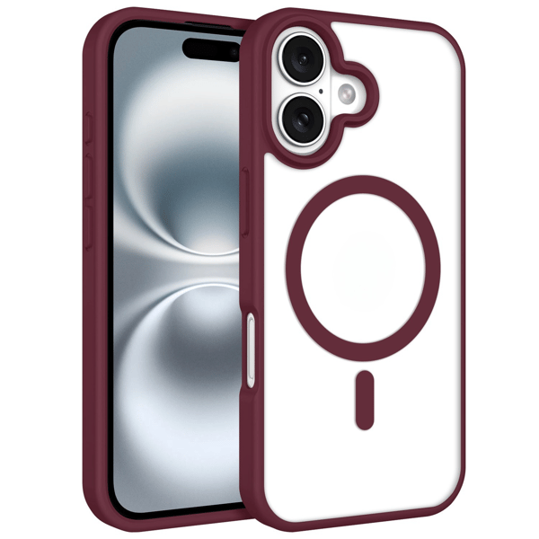 iPhone 16 Cover Magnetisk Farve Klar - Vinrød