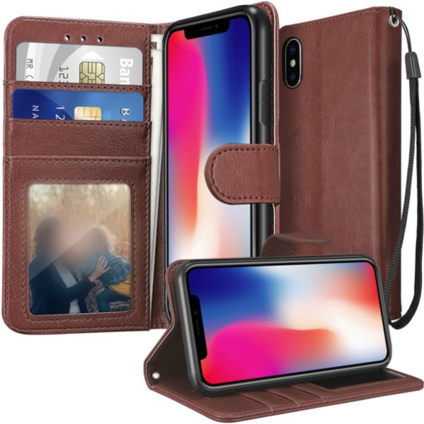 Nahkainen lompakkokotelo iPhone X / Xs:lle (3 korttia) - KAIKKI VÄRIT ruskea