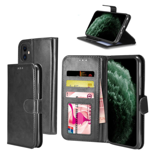 iPhone 12 Pro Max Plånboksfodral i LÄDER (3 kort) - SVART svart