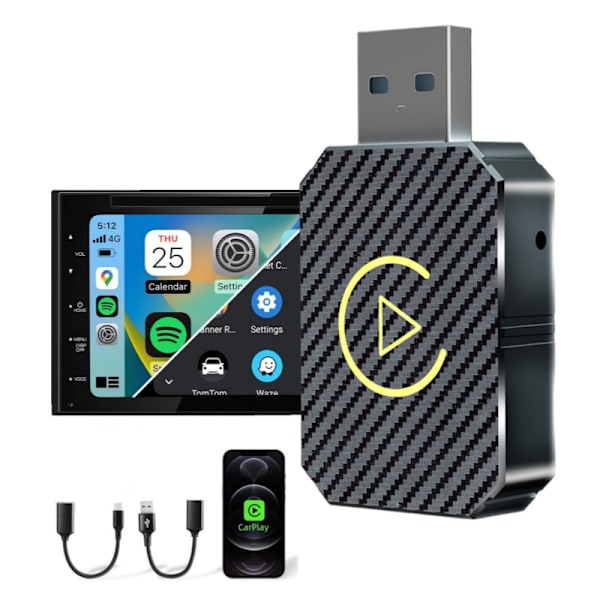 Trådløs CarPlay & Android Auto Adapter USB-C & USB-A Til iPhone & Android
