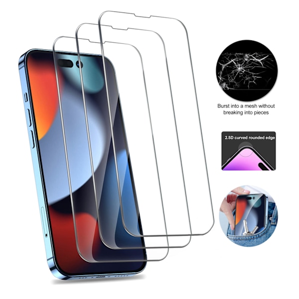 3-Pack iPhone 15 Pro Max - Skärmskydd i Härdat Glas 9H