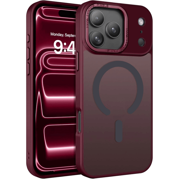 iPhone 18 Pro Max Skal - Magnetiskt Frostat Skal – VINRÖD