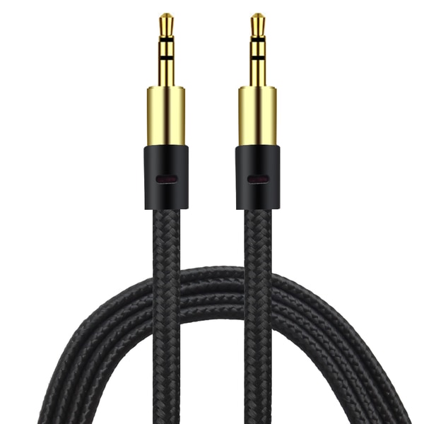 AUX Kabel 3.5mm | Guldbelagt | Slidstærk kabel SORT sort