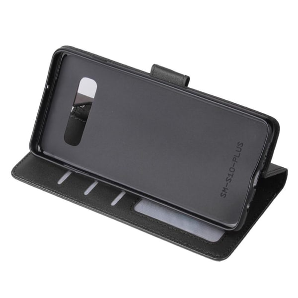 Samsung S10 PLUS Plånboksfodral / Skal i LÄDER (3 kort) - 7 Färger - SVART svart