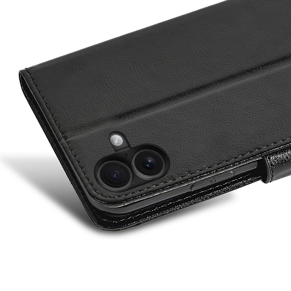 iPhone 16 PLUS Læder Wallet Case – 3 Kortlommer – SORT sort