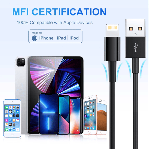 iPhone Oplader - Lade & Synk Kabel - 2 METER - SORT