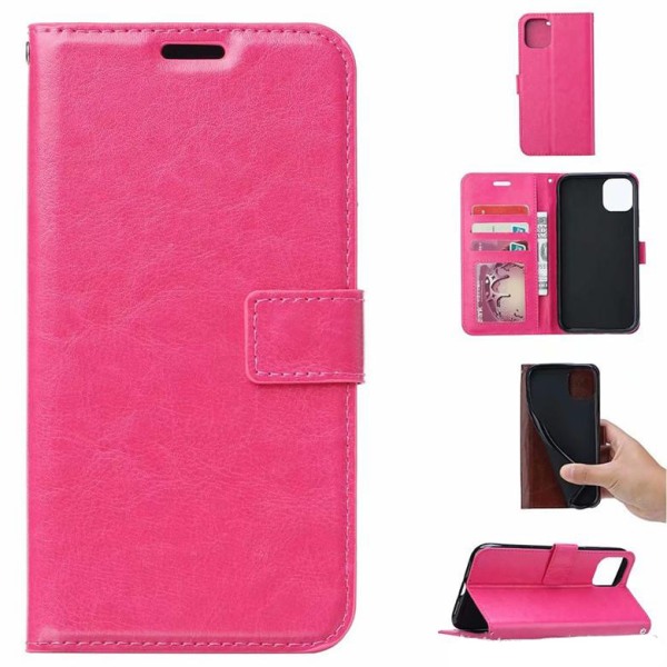 iPhone 12 / 12 Pro Plånboksfodral Skal i LÄDER (3 kort) - 7 Färger - Rosa rosa