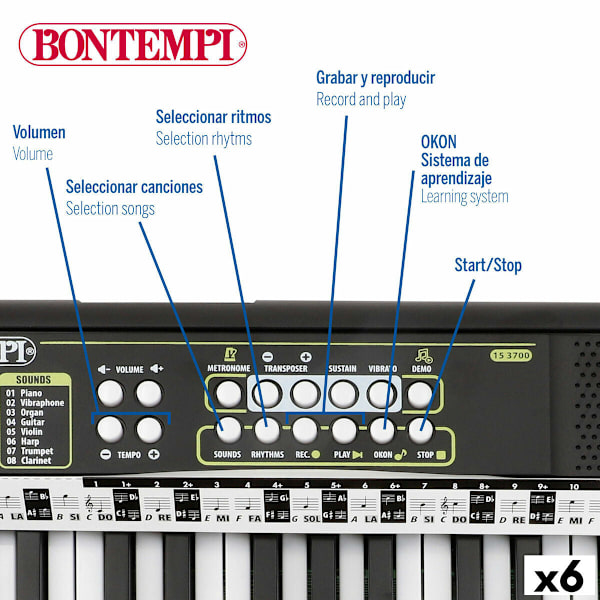 Tangentbord 37 Tangenter Bontempi 42 x 4 x 15 cm (6 antal)