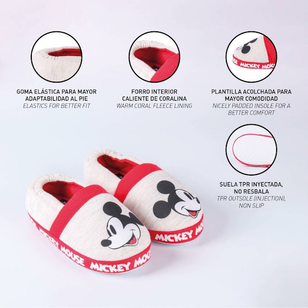 Hustofflor Mickey Mouse Ljusgrå 32-33