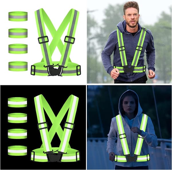 Reflekterande Löparväst, Justerbar Hög Synlighet Reflekterande Säkerhetsväst, Elastisk Reflekterande Utrustning Green