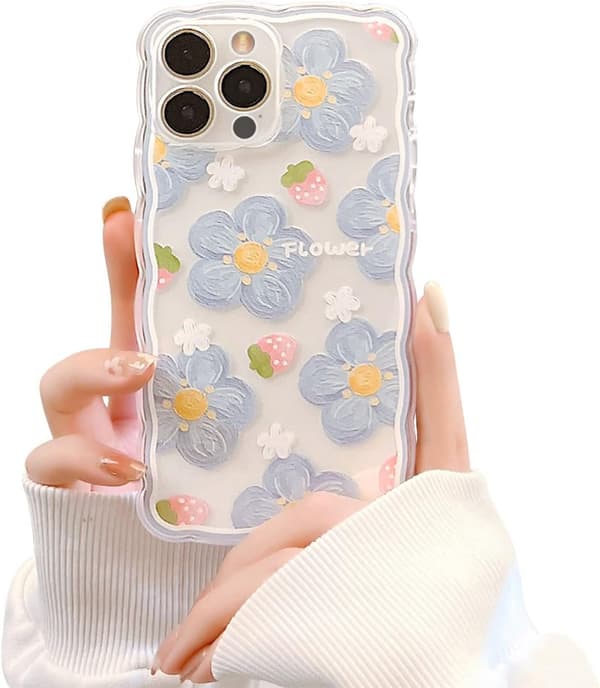 Kompatibel med iPhone 12 Pro Max etui med blomster og søde jordbær