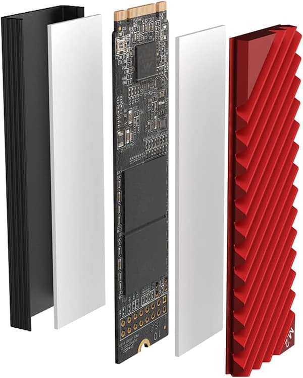 SSD Køler Aluminium M.2 Køleplade med Silikone Termisk Pad til PC/PS5 (Rød)