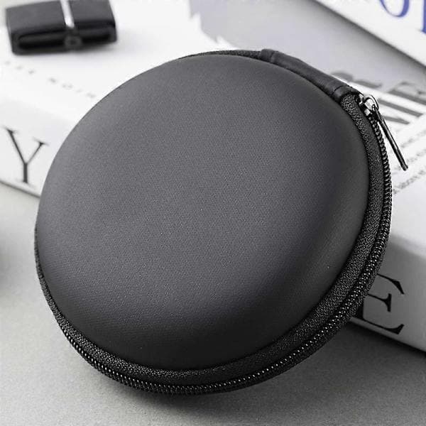 Hodetelefonveske - Hardt etui 8x8x3,5 cm for oppbevaring og reise, svart