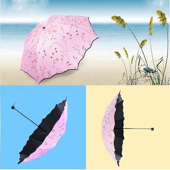 Solparaply for kvinner UPF 50 UV-paraply spf 50 Kompakt Lett Mini Paraplyer Blomst