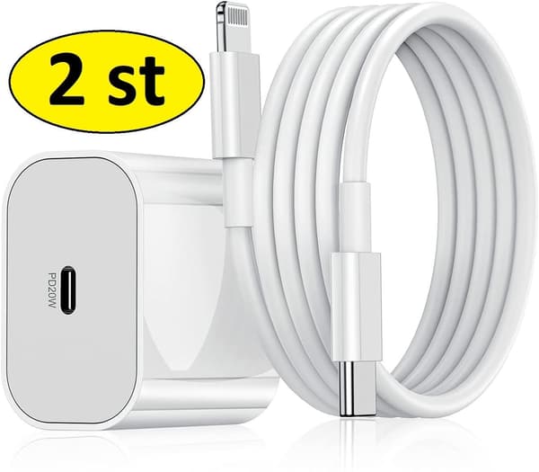 2 stk. hurtigoplader til iPhone 11/12/13/14 med 2 m kabel
