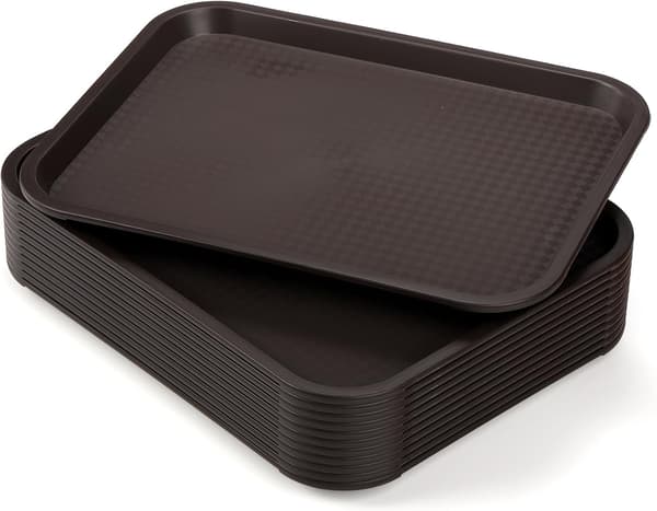 12-pack plastbrickor för snabbmat, 35x26,6 cm rektangulära kafeteriabrickor restaurangserveringsbricka för soffbord, kök, fest, brun brown