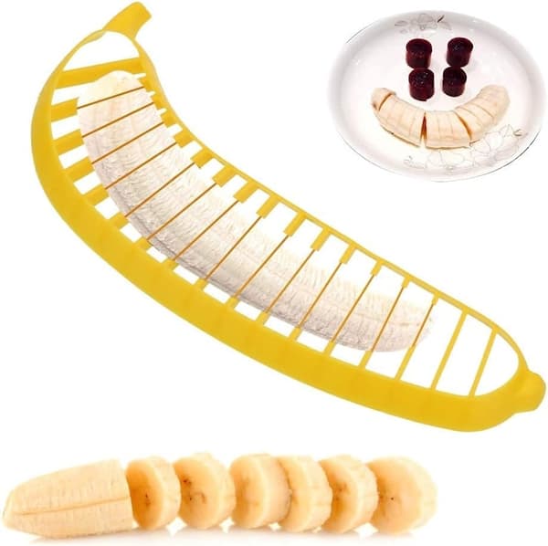 Bananaskärare, praktiskt köksredskap, fruktskalare och hackare i plast för sallad (2 st)